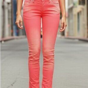 True Religion Halle Mid Rise Super Skinny Coral Denim Jeans